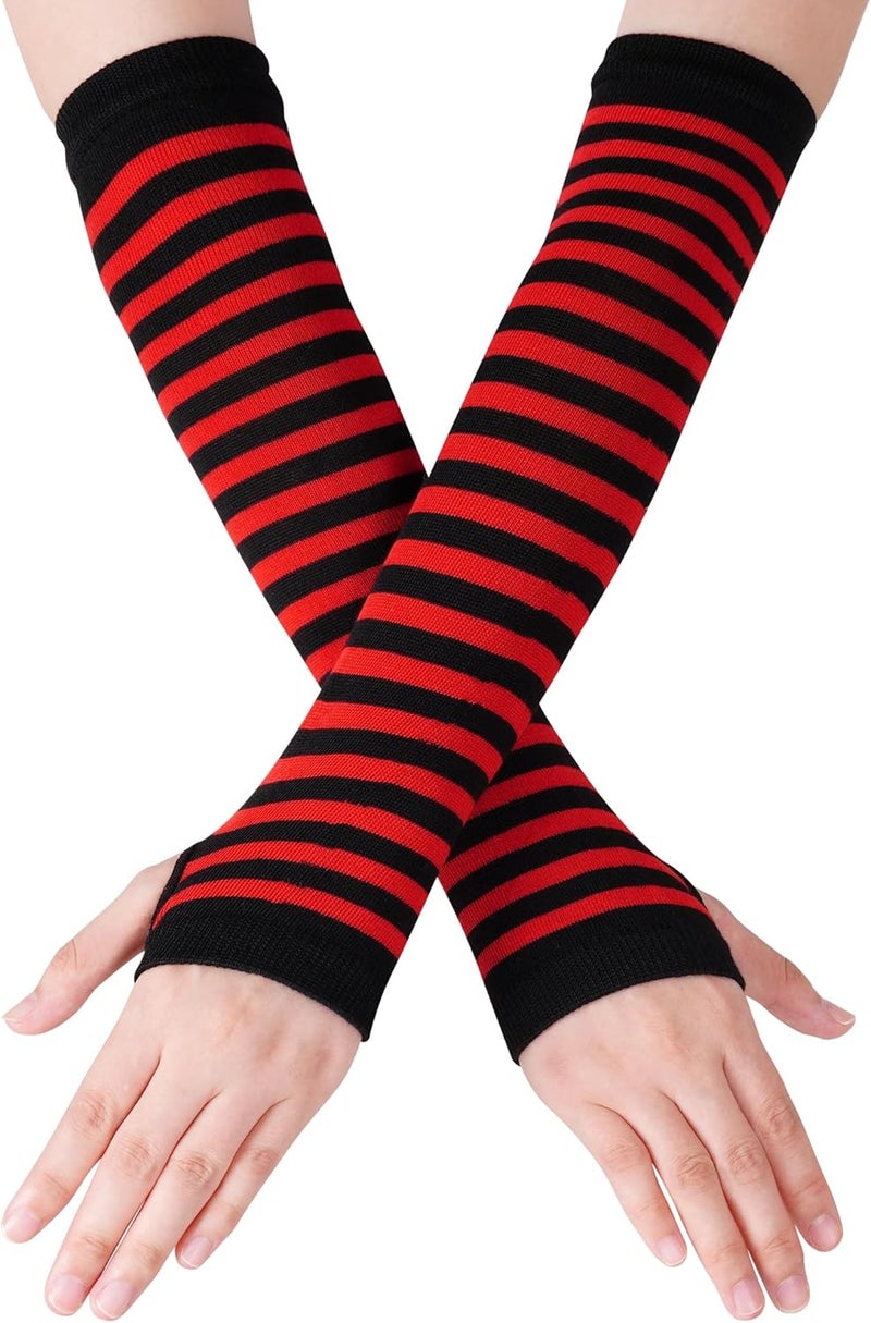 Nydotd Fingerless Long Sleeve Mittens Gloves Y2K Kawaii japanese harajuku Gothic Punk Knitted Striped Arm Warmer for Women - Image 1